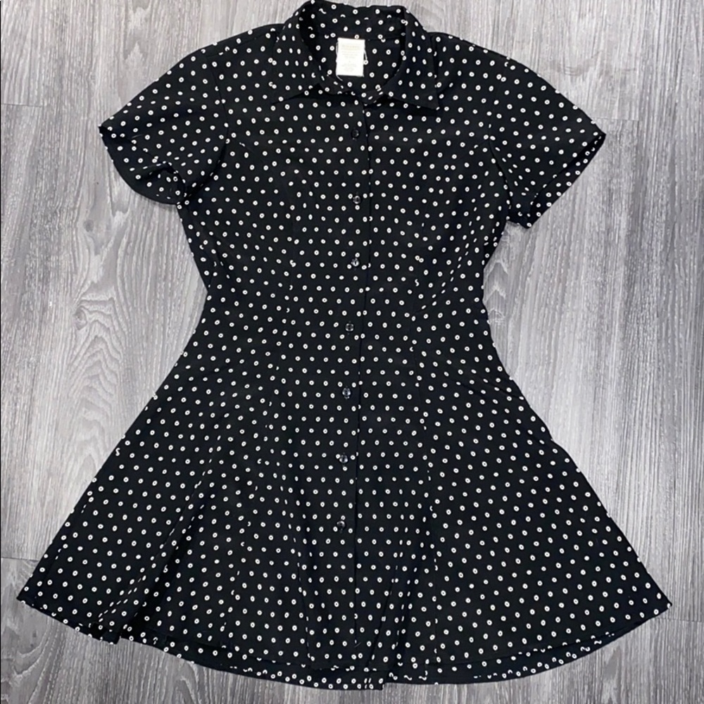 A-Line black polka dot dress